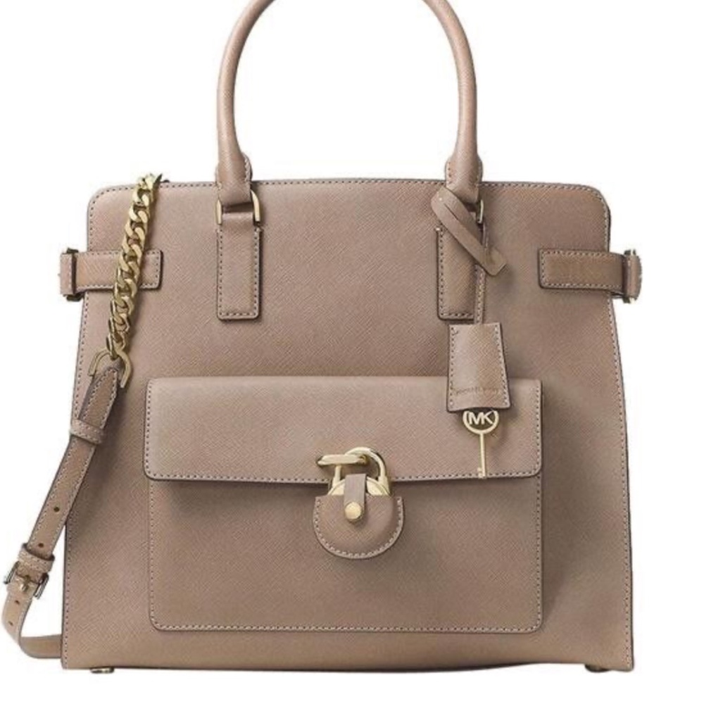 MICHAEL KORS Emma Large Leather Tote color: Dune + Dust Bag